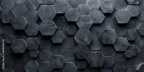 Abstract hexagonal concept black background with 3d render 