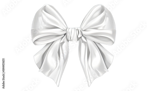 Elegant white satin ribbon bow isolated on white background, perfect for gift wrapping, decoration, and festive occasions.