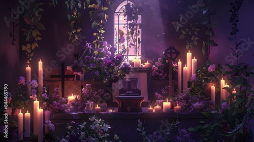 Dramatic Candlelit Altar in Gothic Cathedral Bathed in Mystical Ambiance