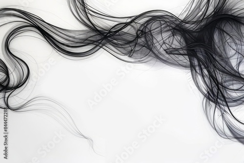 An abstract representation of hair flowing with black lines on a stark white canvas capturing the essence of hairdressing art