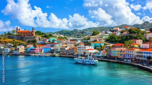 View of Saint George's harbor, capital of Grenada island AI generated