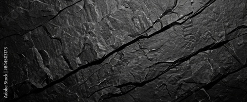 Close-up of a black slate rock surface with visible cracks and lines
