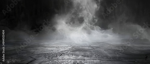 A moody scene with fog rolling in over cracked concrete ground
