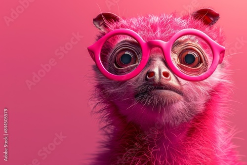 a cute little bird wearing pink glasses