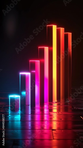 3D Bar Graph Showing Sudden Decline A bar graph with one bar significantly lower, illuminated to emphasize the decrease