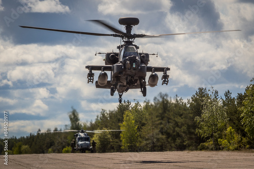 AgustaWestland WAH-64D Apache AH1 Attack helicopter ZJ 172 of the British Army Air Corp taking off runway