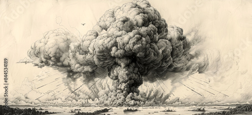 Nuclear explosion mushroom cloud illustration.