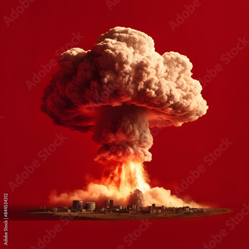 Devastating nuclear blast rips through plains, spawning ominous mushroom cloud.