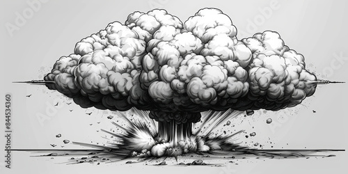 Nuclear explosion mushroom cloud illustration.