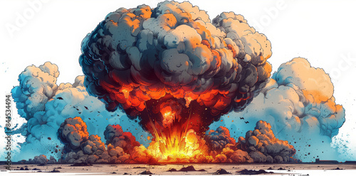 Nuclear explosion mushroom cloud illustration.