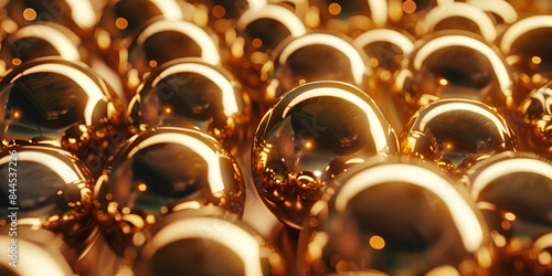 Golden lottery balls background, Blurred dots of extreme closeup ferromagnetic metal.