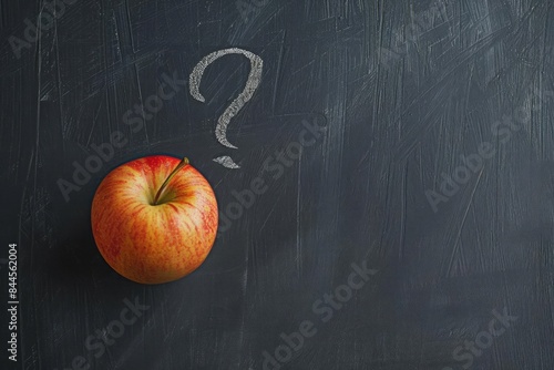 A sleek blackboard background with a single bright apple and a chalk drawn question mark symbolizing curiosity and the pursuit of knowledge
