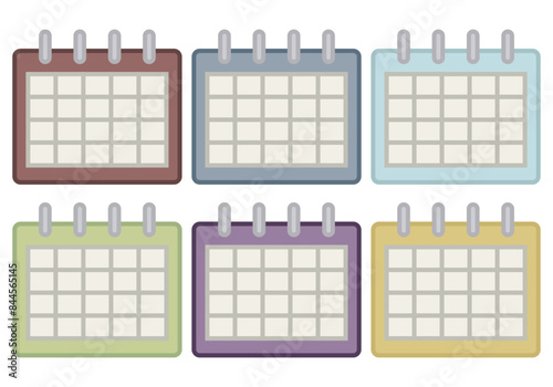 Hoja de iconos de calendario de varios colores.