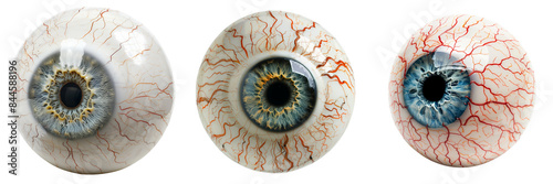 set of eyeball ornament with veins and iris details isolated on transparent background