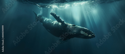 a humpback whale in the deep blue ocean