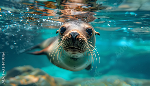 fun sea lion swimming underwater in the ocean