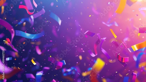 festive colorful party with flying neon confetti on vibrant purple background celebration concept