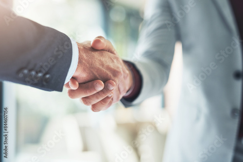 Partnership, handshake and business people in office for deal, welcome or onboarding for b2b collaboration. Meeting, teamwork and shaking hands for agreement, consulting or introduction with trust