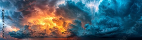 Embrace the raw, unrestrained beauty of a kaleidoscopic summer thunderstorm, where bold colors and intricate cloud patterns converge into a breathtaking abstract spectacle.