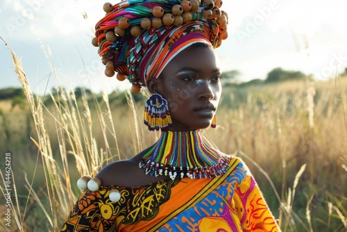 African Attire. Portrait of a Zulu Woman Modelling Traditional African Fashion