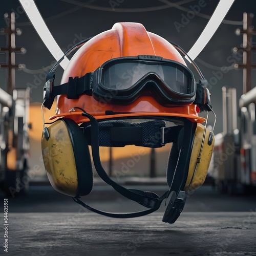 High-Visibility Utility Worker Helmet with Safety Goggles