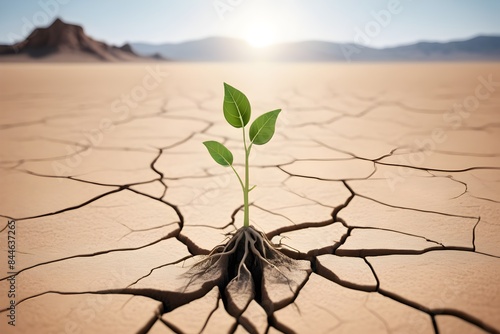 Resilient Sprout in Cracked Desert Minimalist Art