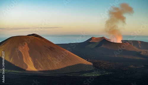 Volcano spewing ash and lava under a dark sky