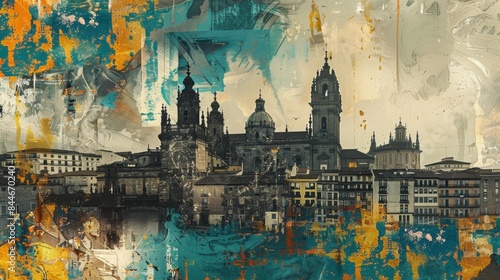 Santiago de Compostela Pilgrimage Site Art Collage