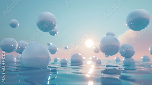 A serene and calming background with a soft gradient of blues, ranging from a deep indigo to a light sky blue. Floating orbs of varying sizes, each emitting a gentle glow, create a sense of depth and