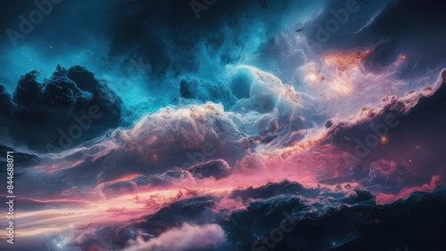 Nebula and stars in night sky web banner