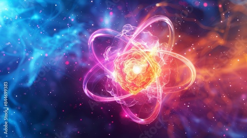 A colorful, glowing, and abstract representation of an atom