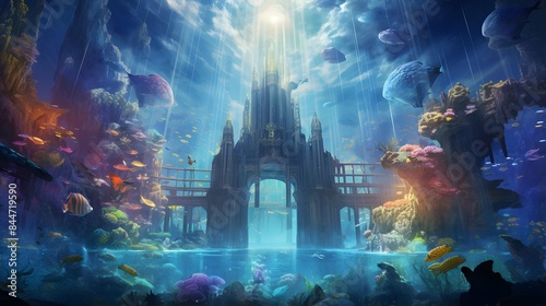 Tropical underwater world. 3D render of a fantasy world