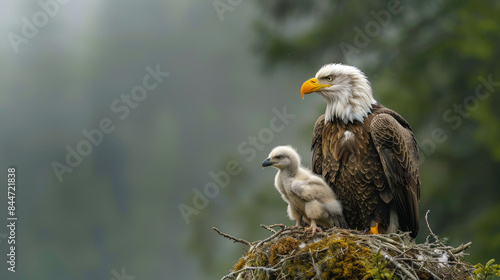 Majestic Eagle and Eaglet in Nest Amidst Forest