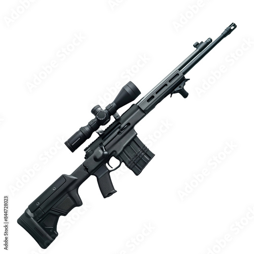 sniper rifle isolated on transparent png background. A black rifle with a scope on it