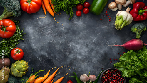 Fresh Assortment of Vegetables on a Dark Slate Background