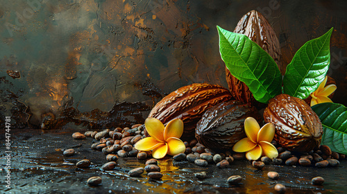 Cocoa Beans and Cocoa Fruit white and dark background