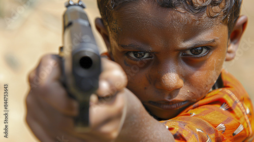 Gun safety awareness, a child holding a handgun