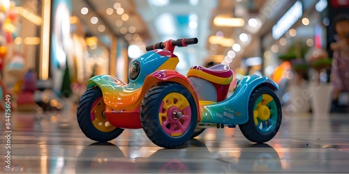 Colorful and Playful Ride Vibrant Pedalless Electric Tricycle for Kids. Concept Kid's Tricycle, Electric Ride, Vibrant Colors, Playful Design