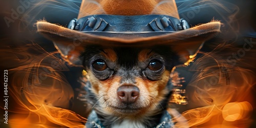 Steampunk Chihuahua in Hat Digital Artwork. Concept Steampunk, Chihuahua, Hat, Digital Artwork