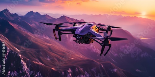 High-altitude drone racing competition featuring fast maneuvers against a backdrop of clouds. Concept Drone Racing, High-Altitude Competition, Fast Maneuvers, Cloudy Skies, Adrenaline-filled Battles