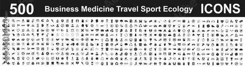 Set mega collection 500 icons: business, medical, travel, sport, ecology, shopping signs collection