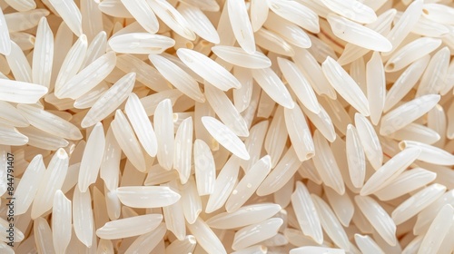 Close up background of white jasmine rice Pile of polished long rice suitable for vegetarians