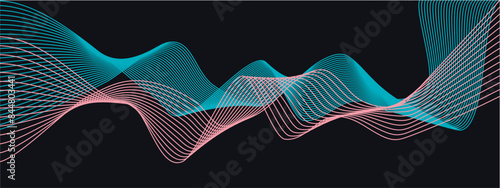 Undulate mint coral wave swirl. Twisted curve lines with blend effect. Banner, poster waves design of frequency soundwave, Technology background, vector geometric border . Isolated overlay png 