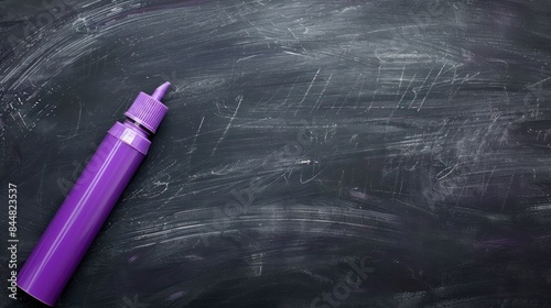 A purple glue stick illustration with a blackboard in the background corner for copy space