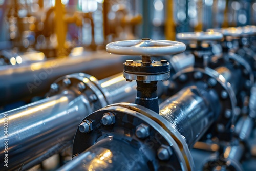 Industrial pipelines and valve close-up