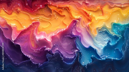 Vibrant Abstract Painting with Multicolored Paper Layers and Fluid Design