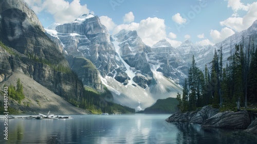 A Serene Journey Through the Pristine Canadian Rockies with Majestic Mountains and Serene Glacial Lakes