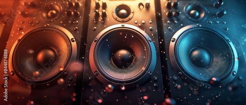 Closeup of Three Studio Monitors With Red and Blue Lighting