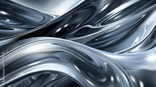A dynamic silver and black abstract painting with a lot of swirls and lines texture background