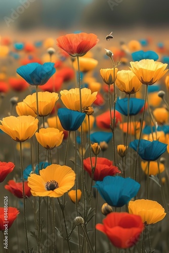  A field of wildflowers with bees buzzing around